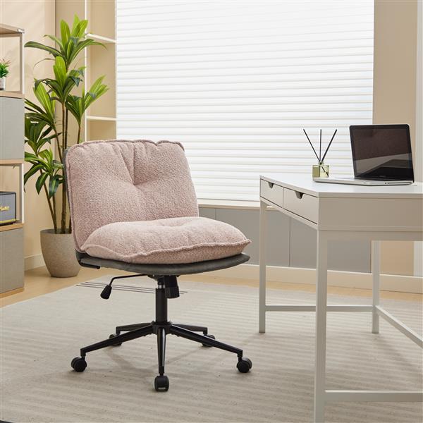 Oversize Seat Cirss Cross Chair with Wheels, Elegant Design Computer Chair, Adjustable Height 360° Rolling Swivel Home Office Chair for Small Space, Dressing Room, Living Room (GRAY+PINK)