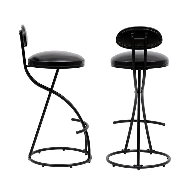 Bar Stools Upholstered Counter Height Barstools for Kitchen Island Set of 2 Modern PU Leather Dining Chairs with Footrest (Black)