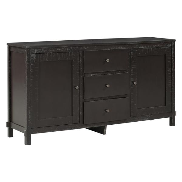 Retro Solid Wood Buffet Cabinet with 2 Storage Cabinets, Adjustable Shelves and 3 Drawers for Living Room (Espresso)