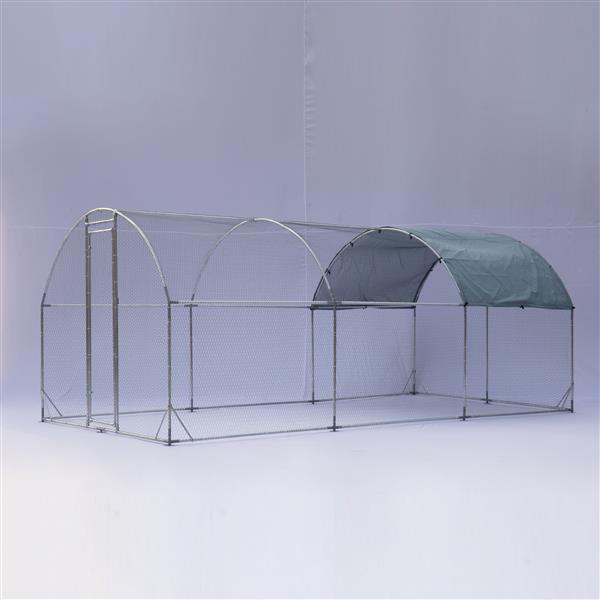 Large metal chicken coop upgrade three support steel wire impregnated plastic net cage, Oxford cloth silver plated waterproof UV protection, duck rabbit sheep bird outdoor house 9.2'W x 18.7'L x 6.5'H