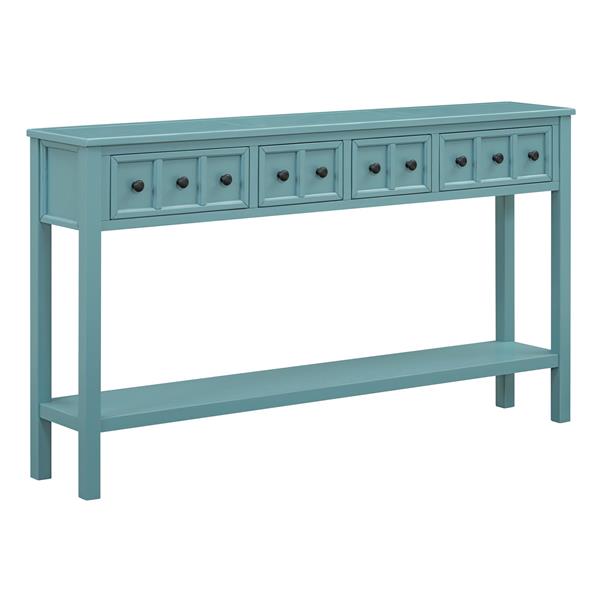 Rustic Entryway Console Table, 60" Long Sofa Table with two Different Size Drawers and Bottom Shelf for Storage (Turquoise Green)