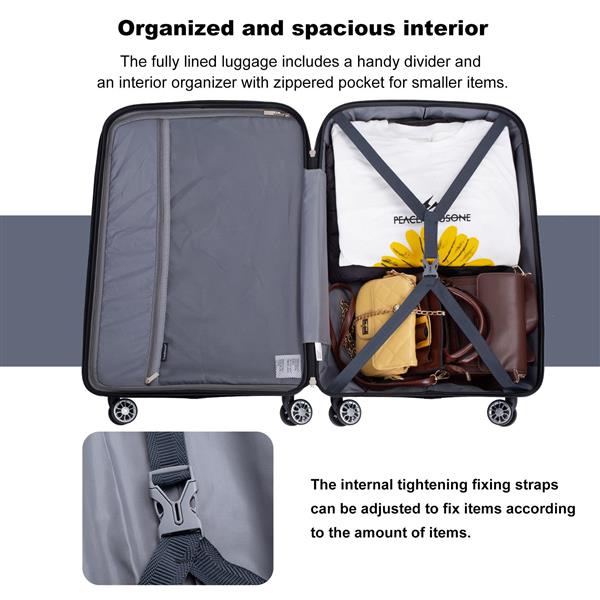 Hardshell Suitcase Spinner Wheels PP Luggage Sets Lightweight Durable Suitcase with TSA Lock,3-Piece Set (20/24/28) ,Gray