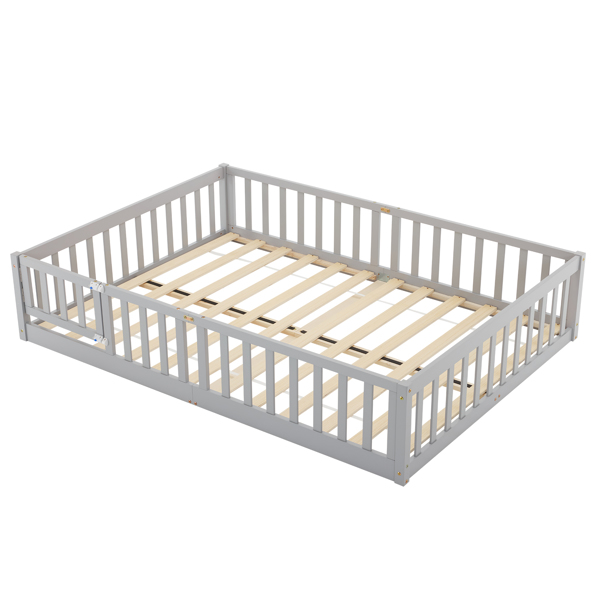 Fence Bed With Door With Board Grey Painted Pine Queen Children's Bed