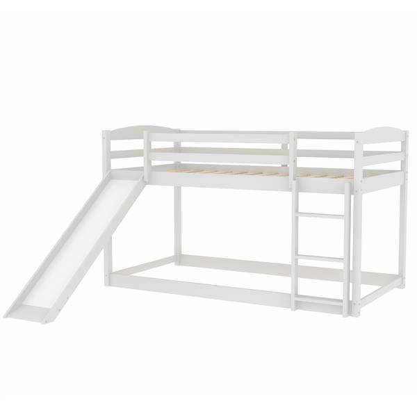 Twin over Twin Bunk Bed with Convertible Slide and Ladder , White