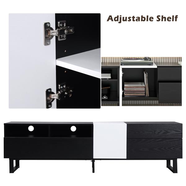 Modern TV Stand for 80'' TV with Double Storage Space, Media Console Table, Entertainment Center with Drop Down Door for Living Room, Bedroom, Home Theatre