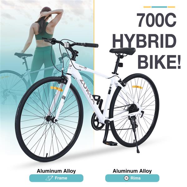 7 Speed Hybrid Bike Aluminum Alloy Frame C-Brake 700C Road Bike For men women's City Bicycle