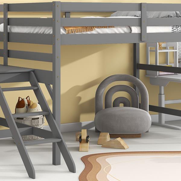 Full Loft Bed with Platform,ladder,Grey