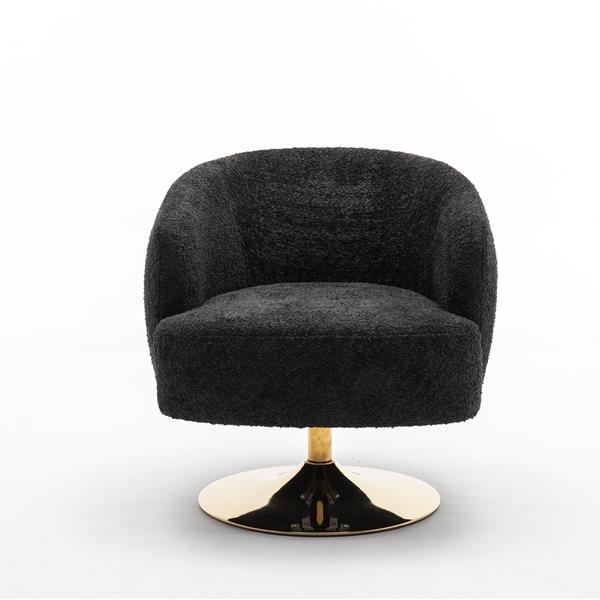 048-Chenille Fabric Swivel Chair With Gold Metal Round Base,Black