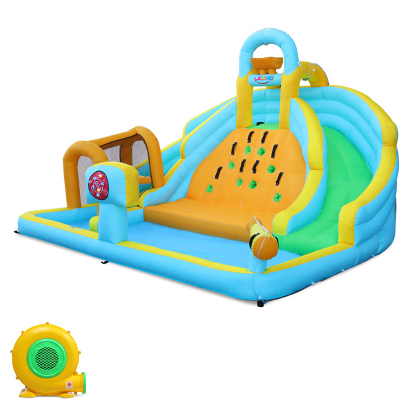 Inflatable castle for children with inflator 450W, slide, jump area, climbing wall, 395 x 350 x 260 cm