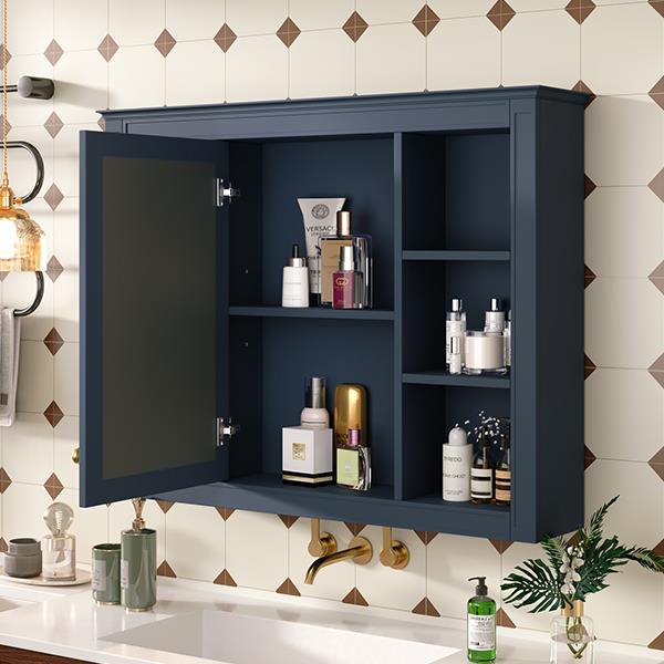 35'' x 27.5'' Medicine Cabinet, Wall Mounted Bathroom Storage Cabinet, Modern Bathroom Wall Cabinet with Mirror, Mirror Cabinet with 6 Open Shelves (Not Include Bathroom Vanity )