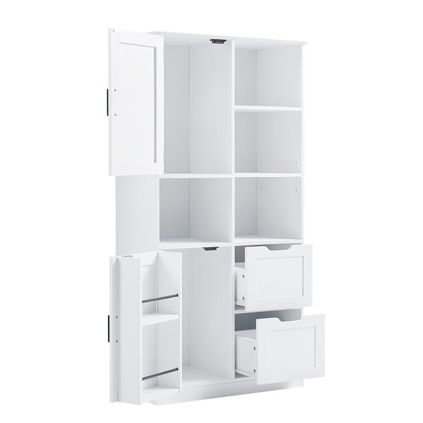 Bathroom Storage Cabinet with Doors and Drawers, Multiple Storage Space, Freestanding Style, Open Shelve, Adjustable Shelf, White