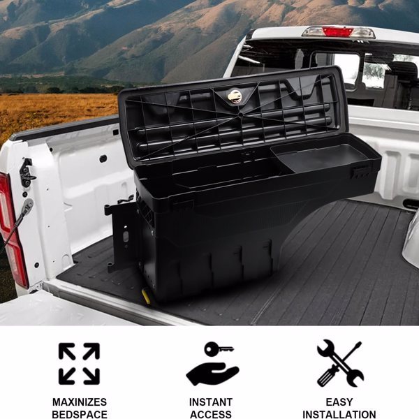 Right Passenger Side Truck Bed Storage Box Fit for 1994-2002 Dodge Ram & 1980-1996 Ford F-Series & 1988-1998 Chevy GMC C/K, Key Lockable Lid Waterproof Truck Bed Toolboxes Black