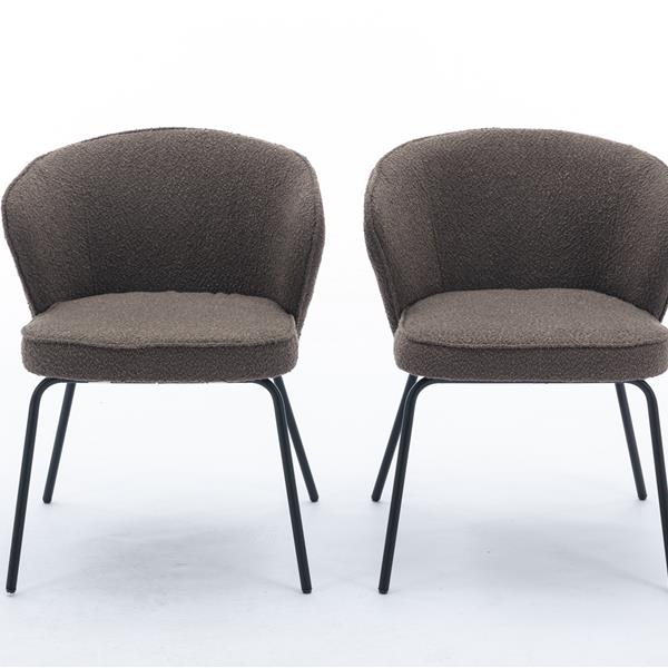 042-Set of 2 Boucle Fabric Dining Chairs With Black Metal Legs,Dark Brown