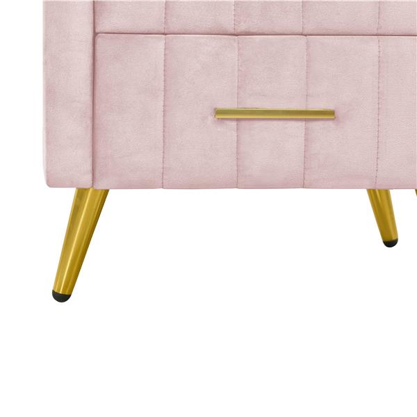 Upholstered Wooden Nightstand with 3 Drawers and Metal Legs&Handles,Fully Assembled Except Legs&Handles,Bedside Table with Marbling Worktop - Pink