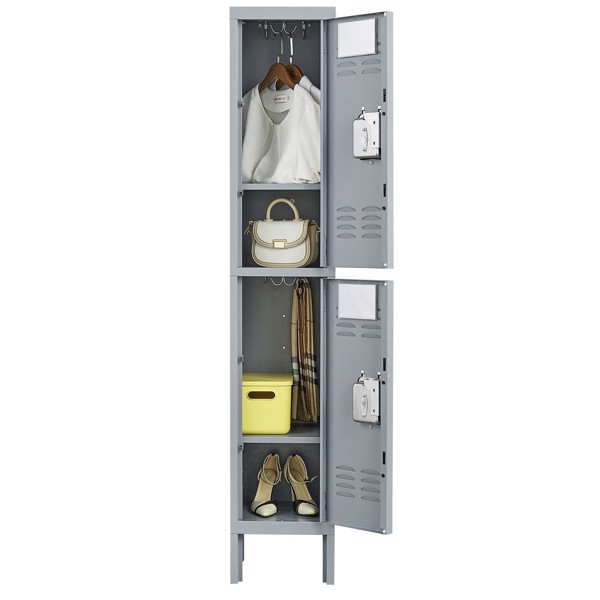 2 Door 66"H Metal Lockers With Lock for Employees,Storage Locker Cabinet for Home Gym Office School Garage,Gray