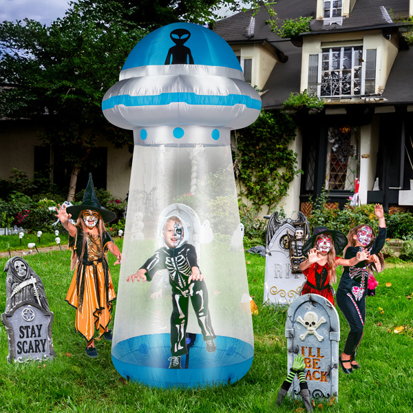 8.8 FT Halloween Inflatable UFO Yard Decoration, Fun Tall Blow up Yard Decor with Built-in LED Lights and Stand Inside Design for Holiday Party Yard Lawn Garden Decor Indoor Outdoor