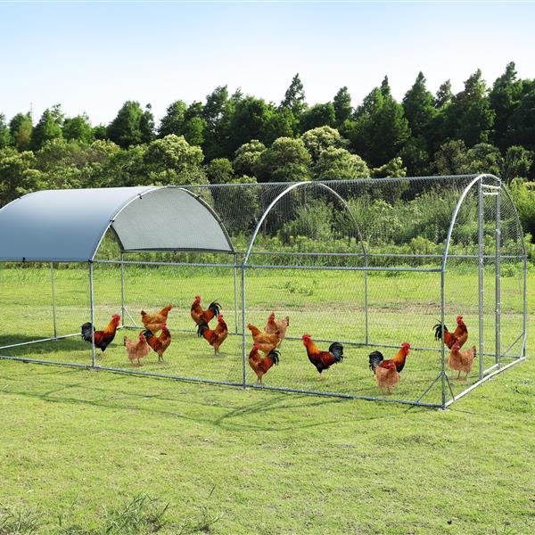 Large metal chicken coop upgrade three support steel wire impregnated plastic net cage, Oxford cloth silver plated waterproof UV protection, duck rabbit sheep bird outdoor house 9.2'W x 18.7'L x 6.5'H