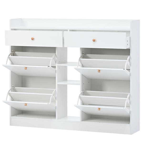 [VIDEO provided] Modern Shoe Cabinet with 4 Flip Drawers, Multifunctional 2-Tier Shoe Storage Organizer with Drawers, Free Standing Shoe Rack for Entrance Hallway, White.