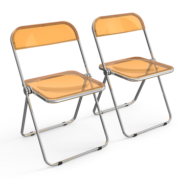 2pcs Foldable Patio Plastic Folding Chairs Orange Transparent