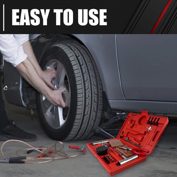 Universal heavy-duty tire repair kit | 58 piece set | Fixed perforations and plug surfaces | Perfect for cars, trucks, motorcycles, ATVs, jeeps, off-road vehicles, RVs, tractors(No shipments on weeken