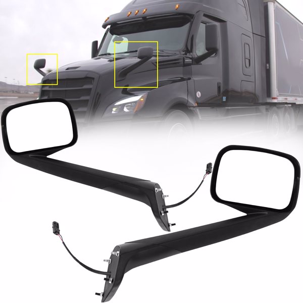 Aostirmotor Pair Black Hood Mirrors Fit for New Freightliner Cascadia 2018-2022, Hood Mirrors Assembly with Heater Driver & Passenger Side