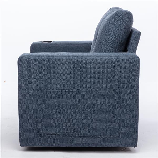 Modern Swivel Accent Sofa Chair , Ernomic Casual 90 Degree Swivel Single Sofa Seat with Drink Holder Living Room Chair ,Soft Egyptian Velvet Sofa Chair (Blue)