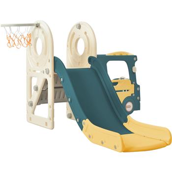 Kids Slide with Bus Play Structure,  Bus Toy with Slide for Toddlers, Bus Slide Set with Basketball Hoop