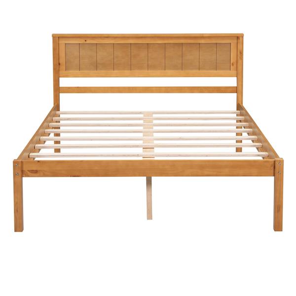 Platform Bed Frame with Headboard, Wood Slat Support, No Box Spring Needed, Full, Oak