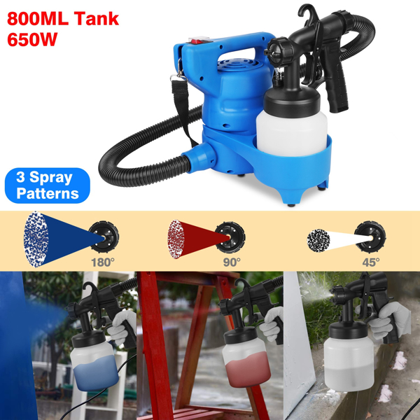 650w hvlp electric spray paint gun , 4.9ft air hose, 3 patterns, easy to clean, suitable for furniture, house, fence, walls