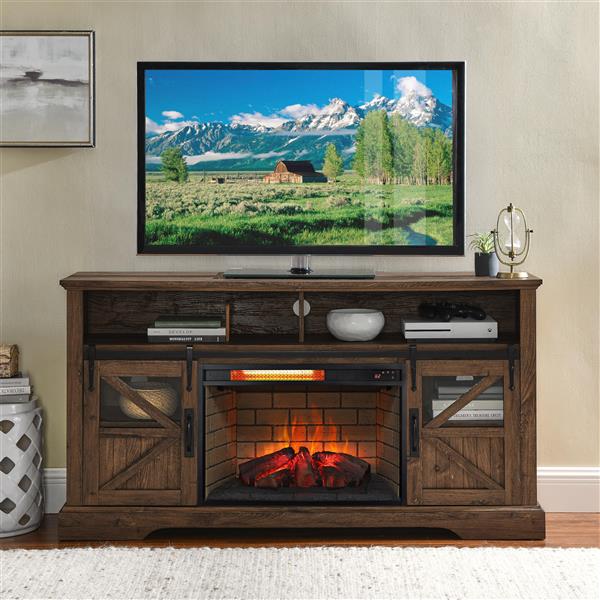 26 inch infrared quartz heater fireplace insert -woodlog version with brick