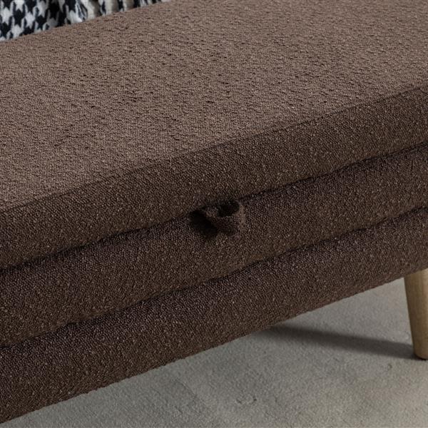 036-Boucle Fabric Storage Bench Bedroom Bench With Wood Legs For Living Room Bedroom Indoor,Brown