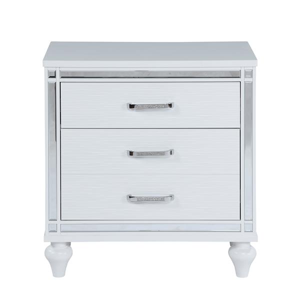 Contemporary Nightstands with mirror frame accents, Bedside Table with two drawers and one hidden drawer, End Table with Crystal Pull for Living Room,Bedroom, White