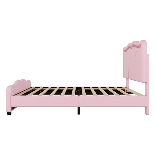 Full Size Upholstered Platform Bed with Curve Shaped and Height-adjustbale Headboard,LED Light Strips,Pink