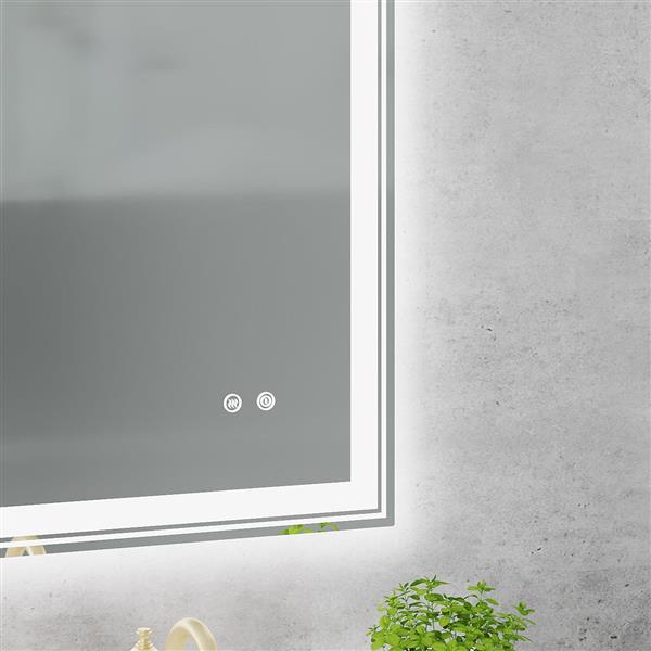 36×28 inch LED-Lit bathroom mirror, wall mounted anti-fog memory Adjustable Brightness front and back light Rectangular Vanity mirror