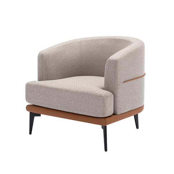 Modern Two-tone Barrel Fabric Chair, Upholstered Round Armchair for Living Room Bedroom Reading Room, Burnt Orange