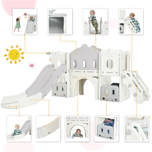 Kids Slide Playset Structure,  Castle Climber with Slide and Basketball Hoop, Toy Storage Organizer for Toddlers, Kids Climbers Playhouse for Indoor Outdoor Playground Activity