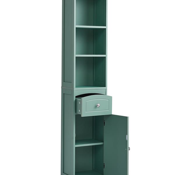 Tall Bathroom Cabinet, Freestanding Storage Cabinet with Drawer, MDF Board, Adjustable Shelf, Green