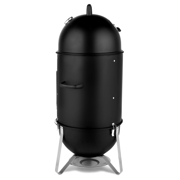 Vertical Steel Charcoal Smoker, Heavy Duty Three Layer Round BBQ Grill Smokey Mountain Cooker for Outdoor Cooking, Black