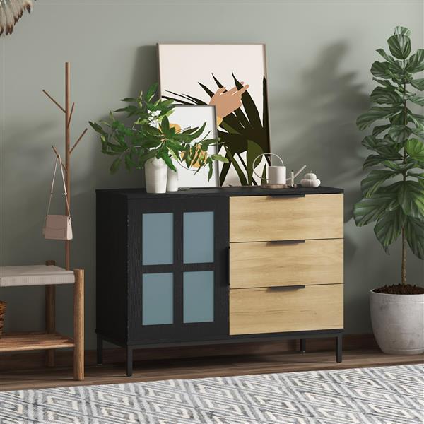 DRESSER CABINET BAR CABINET storge cabinet Glass door side cabinet lockersEmbedded metal handle can be placed in the living room, bedroom, dining room, black+brown