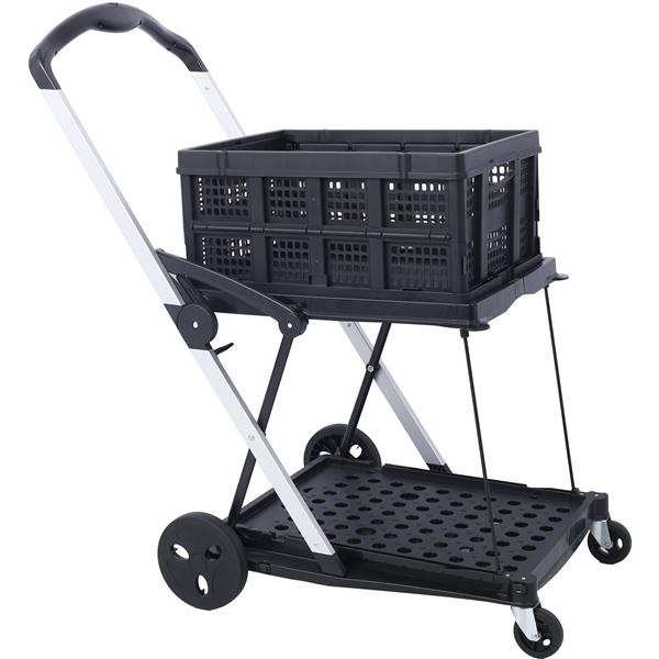 Collapsible Utility Cart Multi Use Functional Collapsible Shopping Carts 2-Tier Collapsible Shopping Cart with Baskets Carrito para Supermercado con Ruedas