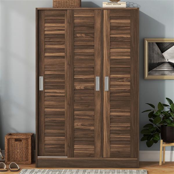 3-Door Shutter Wardrobe with shelves, Walnut