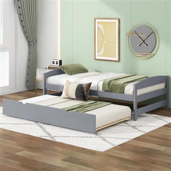 Twin Size Platform Bed with Twin Size Trundle, Gray