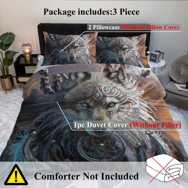 Ultra Soft Wolf Warrior Duvet Cover Set for Comforter with Pillowcase Kids Teens