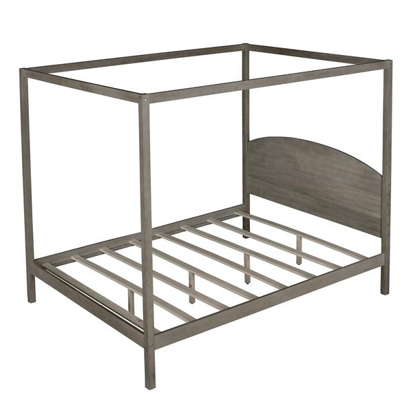 Queen Size Canopy Platform Bed with Headboard and Support Legs,Brown Wash