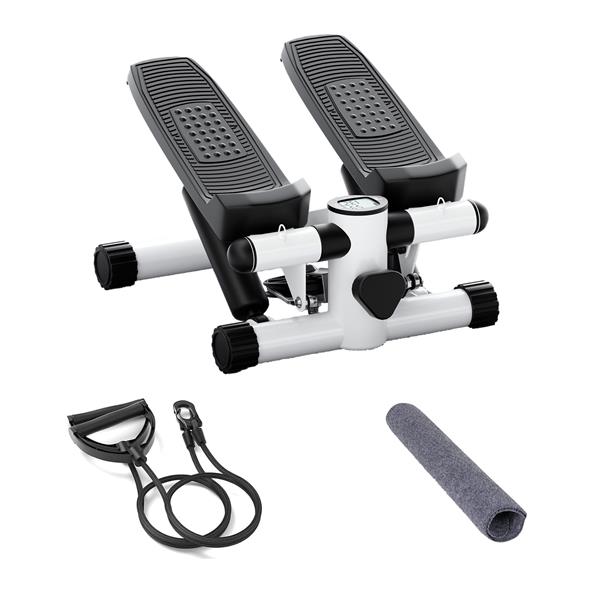 Mini Fitness Stepper, Hydraulic Fitness Stepper with Resistance Bands and Display, Silent Design, Weight Capacity 300LBS, Portable Stepper for Total Body Workout,11.3"L x 12.6"W x 7.8"H,White