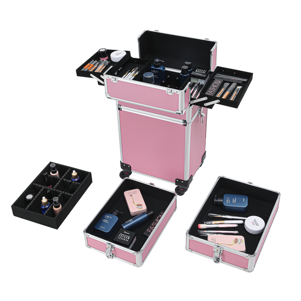 4 in 1 Aluminum Cosmetic Makeup Case Tattoo Box Pink