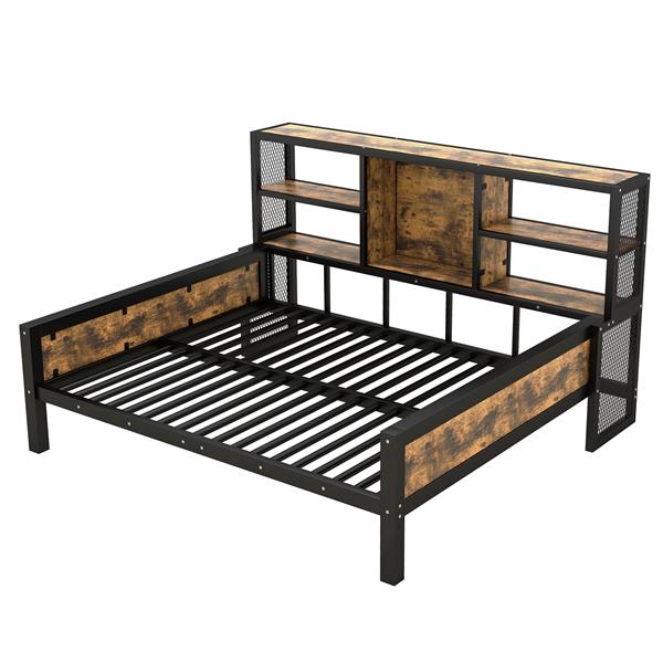 Full Size Cabin Daybed with Storage Shelves, Metal