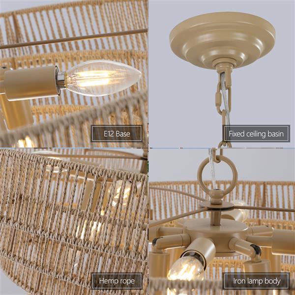 Bohemian style Woven Pendant Light 23.6 Inch Rattan Ligh Large Rattan Pendant Light with 5-Tier Rattan Chandelier--Wood