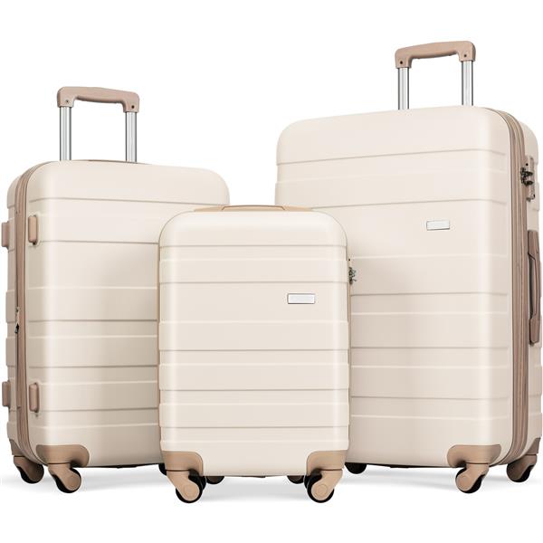 Luggage Sets New Model Expandable ABS Hardshell 3pcs Clearance Luggage Hardside Lightweight Durable Suitcase sets Spinner Wheels Suitcase with TSA Lock 20''24''28''( Ivory and lden)