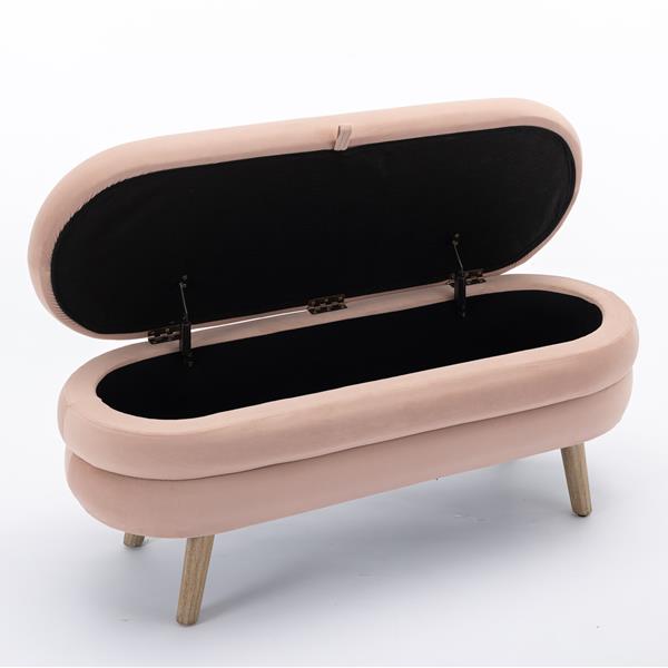 036-Velvet Fabric Storage Bench Bedroom Bench With Wood Legs For Living Room Bedroom Indoor,Light Pink